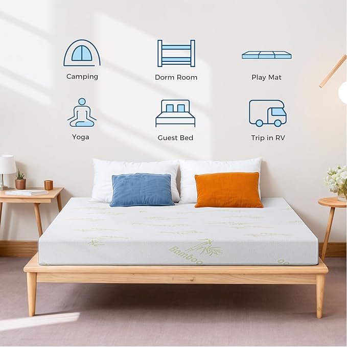 Inofia 6 Inch Folding Mattress, Memory Foam Tri-fold Mattress with Removable Cover, Foldable Floor Bed, Medium Firm, Full Size (75" x 54" x 6")