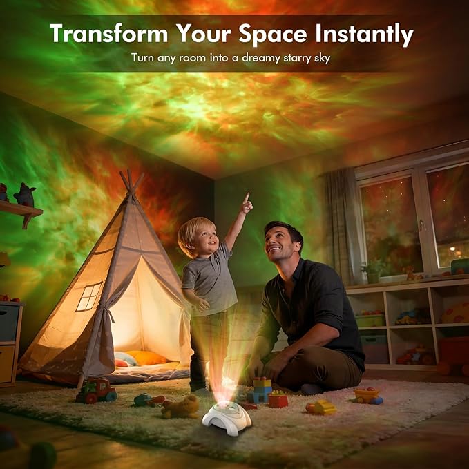Rossetta Dual Lens Galaxy Projector, Star Projector for Bedroom with White Noise & Bluetooth Speaker, Remote, Timer, Aurora & Nebula Night Light for Party, Home Decor, Gifts for Kids Adults Teens