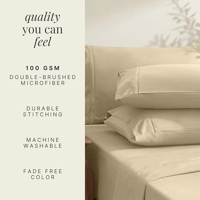Hearth & Harbor Extra Deep Pocket Sheets - Fits Mattress 18-24 Inches Deep - Extra Deep Pocket Full Size Sets - 6 Piece Full Size - Full - Cream