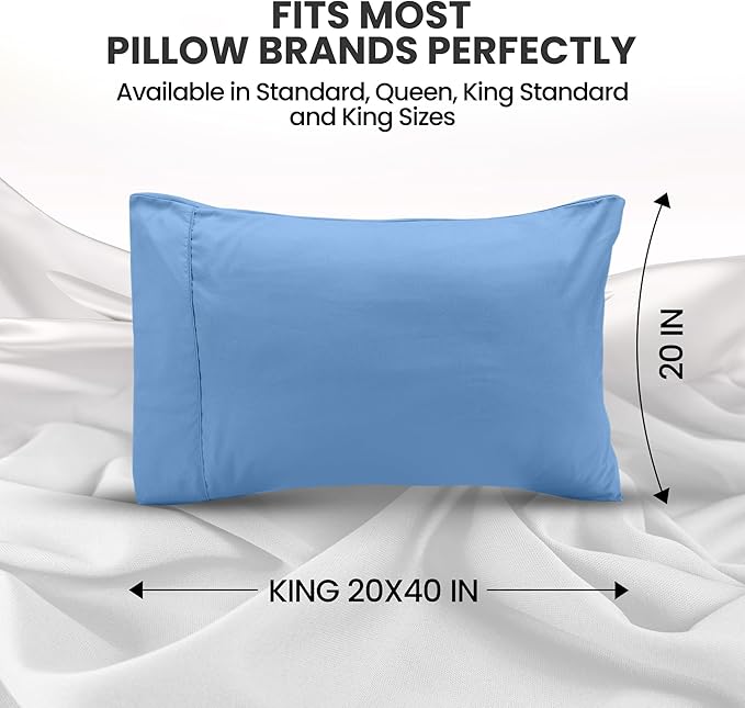 Utopia Bedding Pillow Cases King Size 2-Pack – Soft Brushed Microfiber – Envelope Closure – Perfect for Hospitals, Hotels, Guest Rooms – Oeko-TEX Certified, 20x40 Inches (Dutch Blue)
