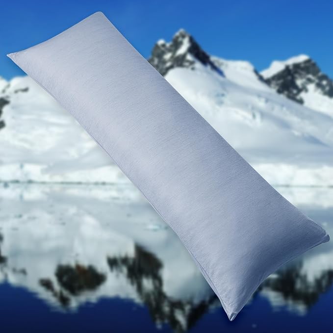 HOMFINE Cooling Pillowcase Body Size - Double Side Q-Max 0.439 Cooling Fiber for Pillow Protector, Breathable Long Cold Pillow Cover for Hot Sleeper Night Sweat, Hidden Zipper, 1 Pack (20"x54", Blue)