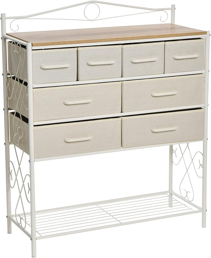 Household Essentials Coastal Oak & Iron Vintage 8-Drawer Sideboard