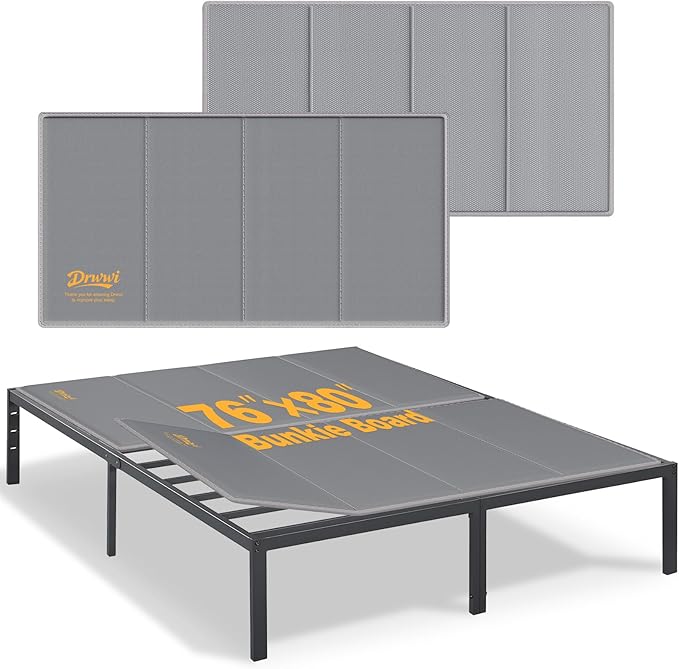 Bunkie Board King 10mm(76” x 80”), Anti-Sag, Non-Slip Base & Noise-Free,Folding Mattress Support Board for Metal Bed Frame，Grey