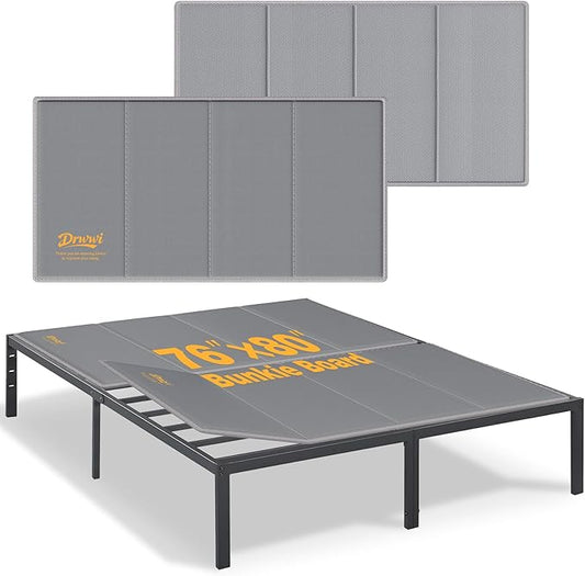 Bunkie Board King 10mm(76” x 80”), Anti-Sag, Non-Slip Base & Noise-Free,Folding Mattress Support Board for Metal Bed Frame，Grey