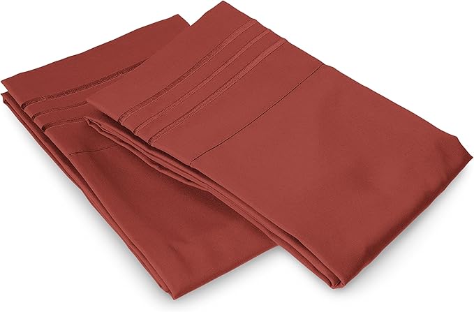 Elegant Comfort Luxury Ultra-Soft 2-Piece Pillowcase Set - 1500 Premium Hotel Quality Microfiber Double Brushed - Wrinkle Resistant, King Size, Rust