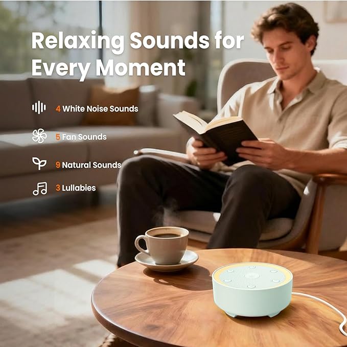 Kipcush Sleep Sound Machine - 21 High-Fidelity Non-Looping Sounds, Portable White Noise Machine for Baby, Kids & Adults, Dimmable Night Light, 6 Auto-Off Timers, USB Powered for Travel, Home & Office