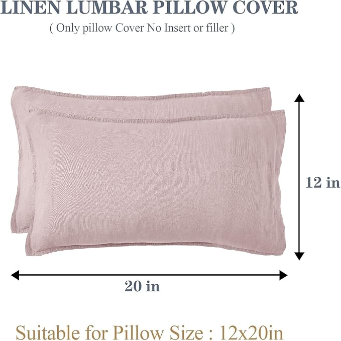 Simple&Opulence 100% Linen Lumbar Pillow Cover 12 x 20 Inches Set of 2 Rectangular Decorative Throw Cushion Cover for Couch Sofa Bed Living Room Office Soft Breathable Farmhouse - Blush Pink