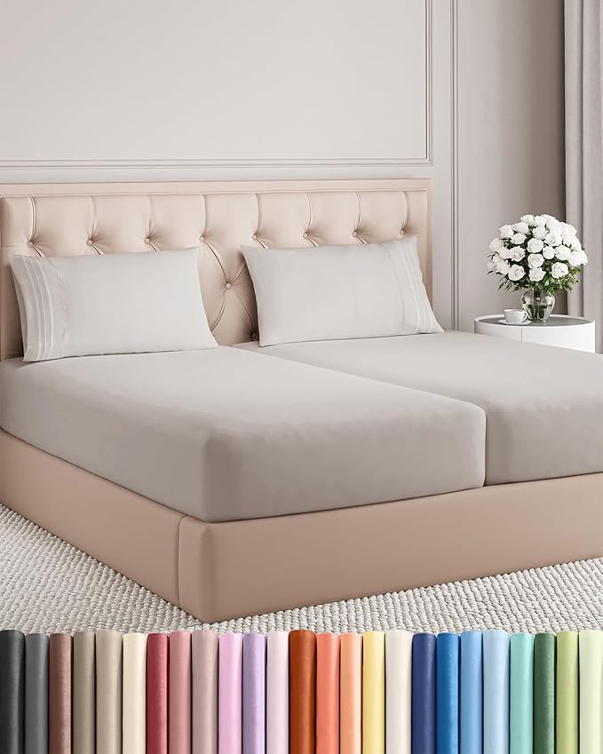 Split King Size 5 Piece Sheet Set - Comfy Breathable & Cooling Sheets - Hotel Luxury Bed Sheets for Women & Men - Deep Pockets, Easy-Fit, Soft & Wrinkle Free Sheets - Light Grey Oeko-Tex Bed Sheet Set