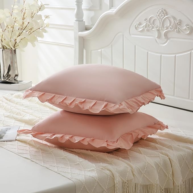 Merryword Pink Pillowcases 18x18 Cute Throw Pillow Covers Pack of 2 Ruffle Pillowcase Cushion for Couch Sofa Bedroom