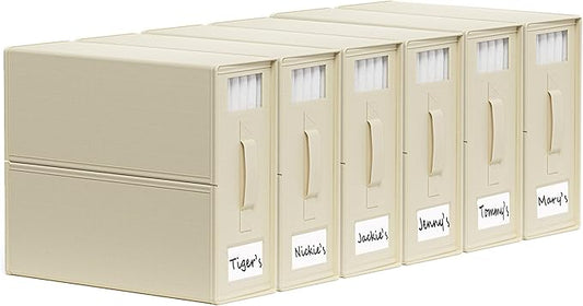 SheetCube Bed Sheet Organizers and Storage 6 Pack, Foldable Linen Closet Organizer with Window and Label, Bedding Folder Storage Box Container for Blanket, Duvet Cover Set, Bed Sheet Set - Beige