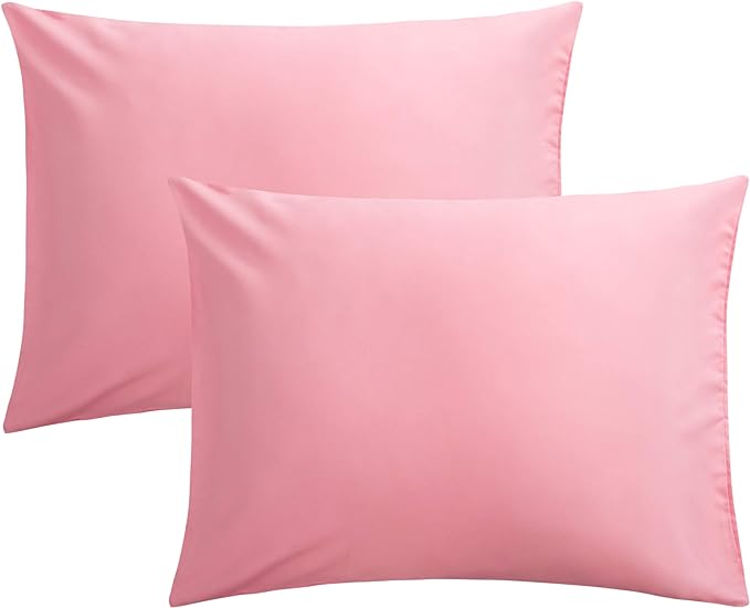 FLXXIE Pillow Cases Standard Size, Soft Microfiber Pillow Covers with Envelope Closure, Wrinkle, Stain Resistant Pillowcases, 2 Piece Set, 20x26, Pink