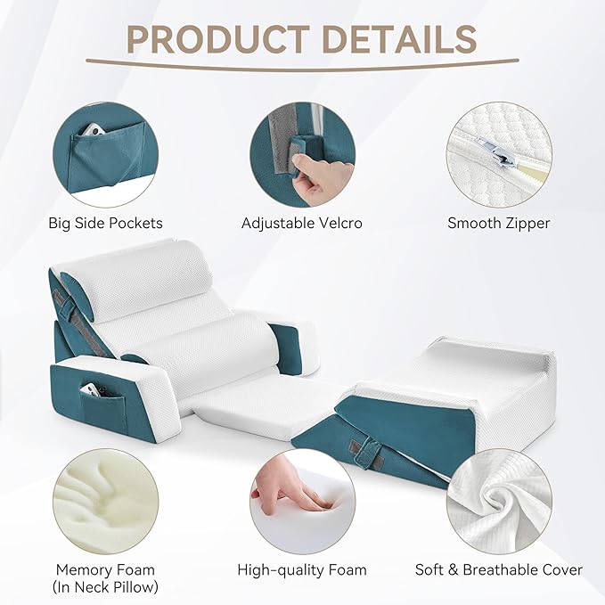 Yojoker 9PCS Orthopedic Bed Wedge Pillow Set for Sleeping, Back and Leg Pain Relief, Post Surgery Foam Pillow for Body, Triangle Adjustable Support Pillow - Acid Reflux Sleeping Pillows Navy