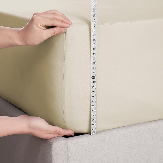 Nestl Beige Cream Extra Deep Pocket Fitted Sheet Full Size, Hotel Luxury Deep Pocket Full Size Fitted Sheet Only Easily Fits 18 to 24 Inch Mattress, Soft, Wrinkle-Free, Breathable with Corner Straps