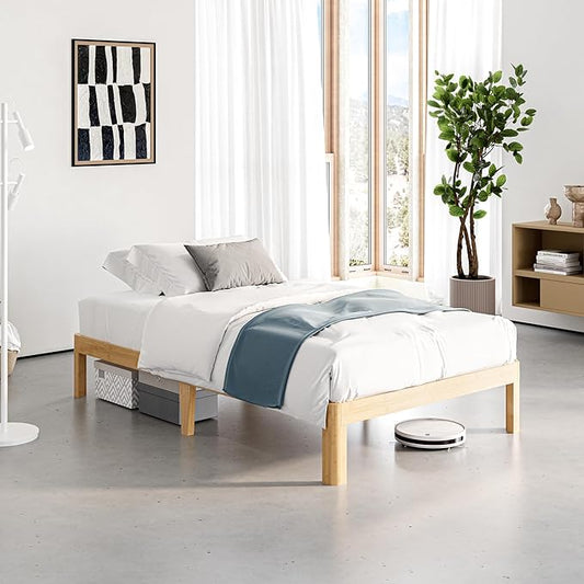 12 Inch High Bamboo Wood Twin Size Platform Bed Frame, Metal Slat Support Bed Frame Twin, No Box Spring Needed, Easy Assembly, Noise Free, Reinforced