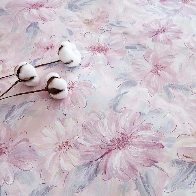 OAITE Duvet Cover Set Queen Size Floral Pattern 600 Thread Count Ultra Soft 100% Long Staple Cotton Duvet Cover Sets 3-PC, Breathable Duvet Cover with Zipper Closure & Corner Ties