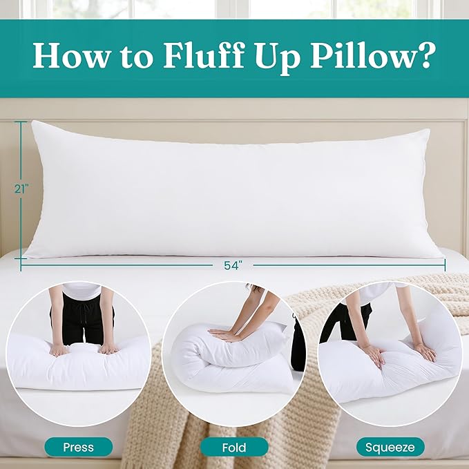 Oubonun 21x54 Full Body Pillow for Adults, Big Long Bed Pillow for Sleeping, Premium Firm Body Support Pillows for Side Sleepers