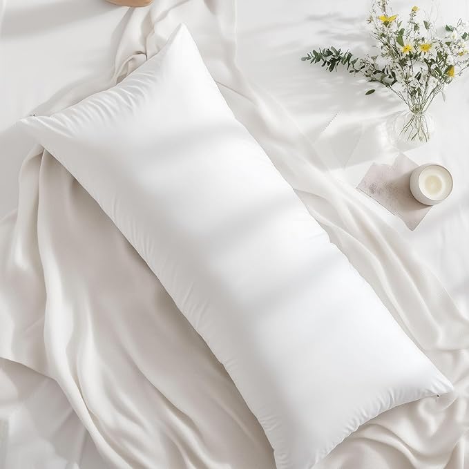 Precoco White Body Pillow Pillowcase-100% Cotton Cozy & Soft Body Pillow Cover with Double Zipper Hidden 600 Thread Count Cooling Pillow Protectors for Hair and Skin,20x54 Inches,1 Pack