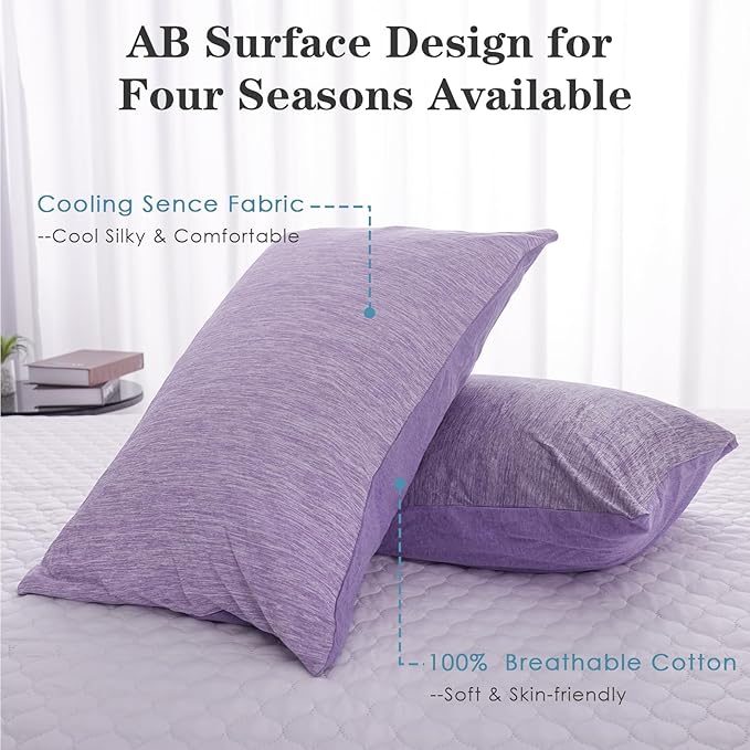 CHOSHOME Cooling Pillow Cases Zipper Pillow Covers Q-Max > 0.45 Zippered Pillowcases for Hot Sleepers, Soft, Breathable, Skin-Friendly, 2 Pack (Standard, 20"x26", Purple)