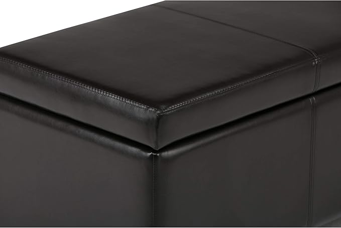 SIMPLIHOME Avalon Storage Ottoman Bench - 48" Wide x 16" High Upholstered Vegan Leather Rectangular Lift-Top Ottoman in Tanners Brown, Contemporary Storage Bench for Living Room with High-Density Foam