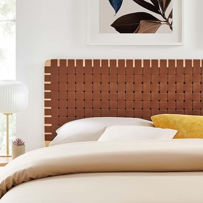 Modway Sparta Weave King Vegan Leather Headboard in Natural Brown