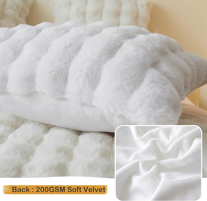 LIFEREVO Fluffy Faux Rabbit Fur Body Pillow Cover, Luxury Bubble Waffle Shaggy Plush Bed Body Pillowcase with Zipper Closure, Long 20"x54" Fuzzy Furry Pillow Case for Adults Kids Girls Teens, White