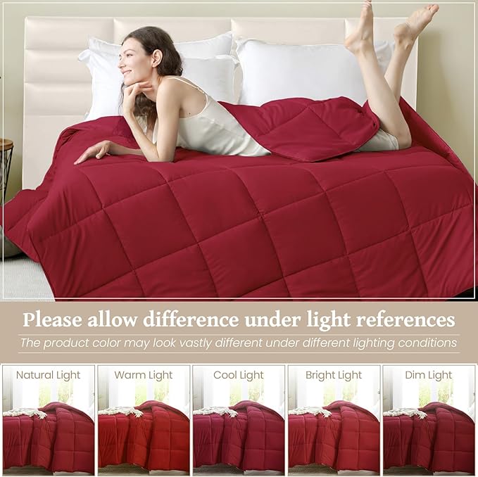 Homelike Moment Twin Comforter Duvet Insert - Red Down Alternative Bed Comforter Twin Size, Lightweight Bedding Comforters Quilted All Season All Season Solid Red