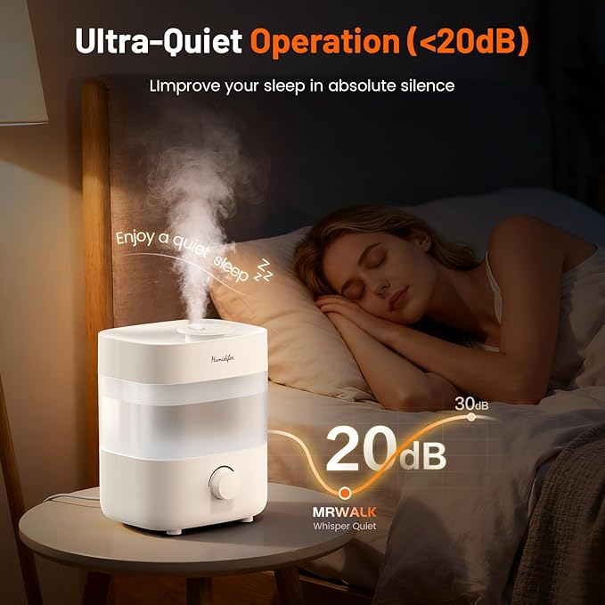 Humidifiers for Bedroom, 2L Tank for 15H, 20dB Quiet Mist Time, 7 Color Light, 360° Rotating Nozzles, Auto Shut-Off, Rotate to Adjust Mist, Top Fill Humidifier for Baby Nursery and Plant (White)