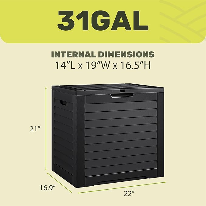 YITAHOME 35 Gallon Outdoor Storage Box, Waterproof Resin Deck Box and Package Delivery with Lockable Lid for Patio Furniture Cushions, Pool Accessories, Garden Tools, Black