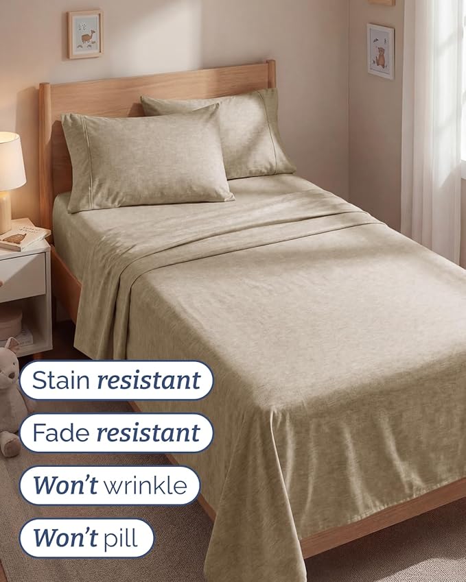Twin 4 Piece Sheet Set - Comfy, Breathable & Cooling - Soft Hotel Luxury Bedding for Women, Men, Kids, Teens and Children - 1 Flat & 1 Fitted Sheet & 2 Pillowcases with Deep Pockets - Heathered Beige