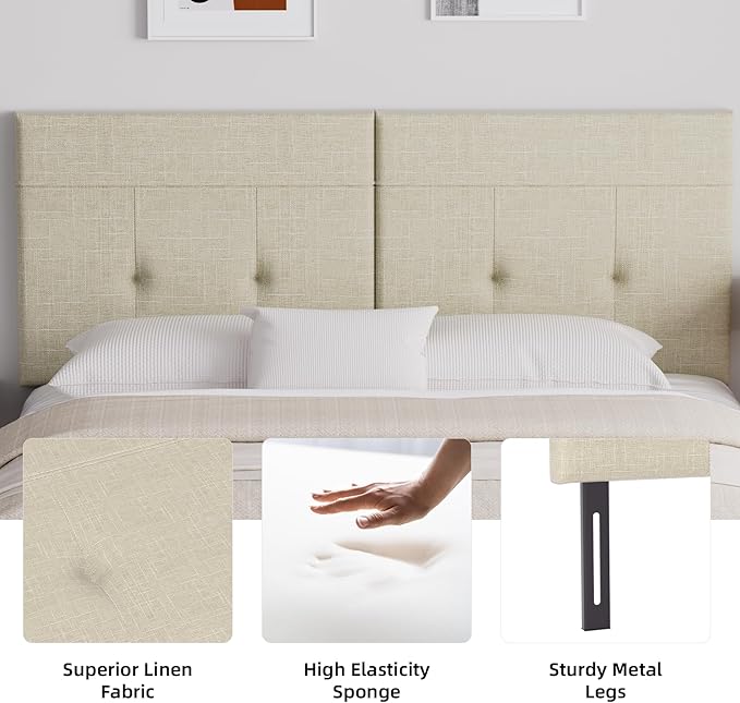 Queen Headboard Only with Adjustable Metal Legs, Faux Leather Upholstered Headboard Queen Size, Modern Stylish Headboard with Sunken Dot Design, Sturdy Bed Headboard for Bedroom, Linen