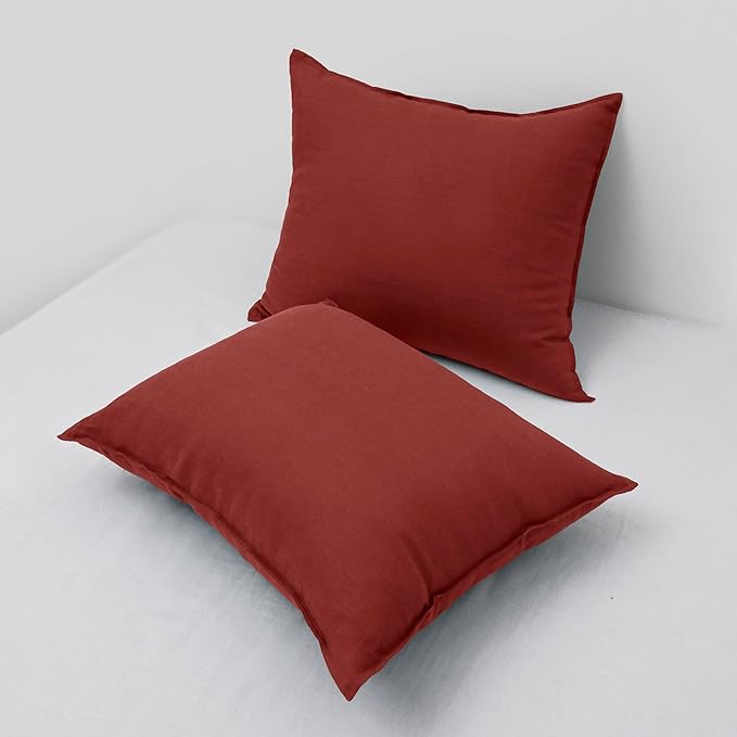 CHUFFED Linen Pillow Covers 2 Pack 100% Linen Pillow Cases, Breathable and Cooling Washed Pillow Shams with Zipper Closure for Bedding, 26x26 Inches,Christmas Red