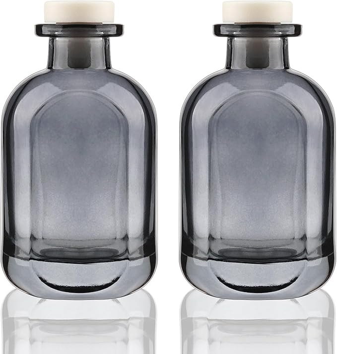 Glass Diffuser Bottles 2 Pack 5oz/150ml Reed Diffuser Bottle Empty Diffuser Bottle Refillable Aromatherapy Storage Container Reed Diffuser Sticks Bottles(Grey)