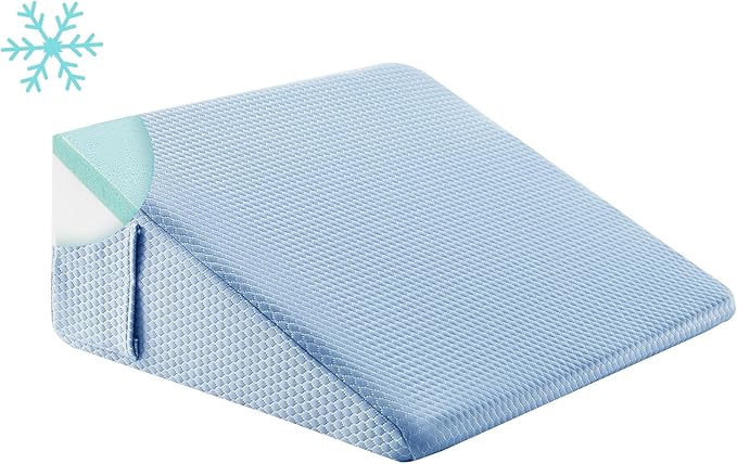 Bedluxe Wedge Pillow, 12 inch Bed Wedge Pillow for Headboard, Pillow Wedge for Acid Reflux Relief, Sleeping, After Surgery, Snoring, Gerd, Triangle Pillow Wedge - Cooling Memory Foam Top, Light Blue