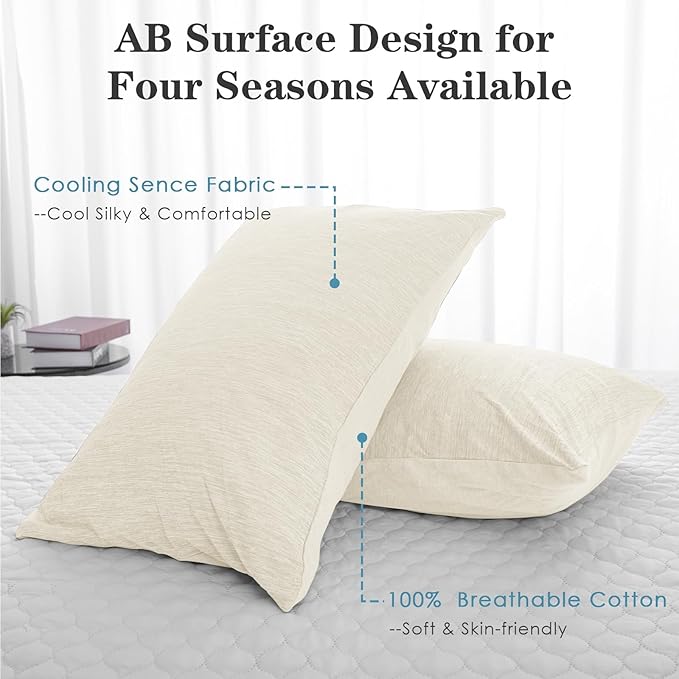 CHOSHOME Cooling Pillow Cases Zipper Pillow Covers Q-Max > 0.45 Zippered Pillowcases for Hot Sleepers, Soft, Breathable, Skin-Friendly, 2 Pack (Standard, 20"x26", Beige)