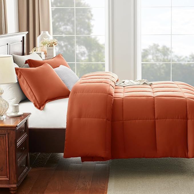 CozyLux King Size Comforter Sets - 270GSM Terracotta Bedding Sets for All Seasons, 3 Pieces Box Stitched Bed Set with 1 Down Alternative Comforter and 2 Pillow Shams, Soft, Lightweight, Durable
