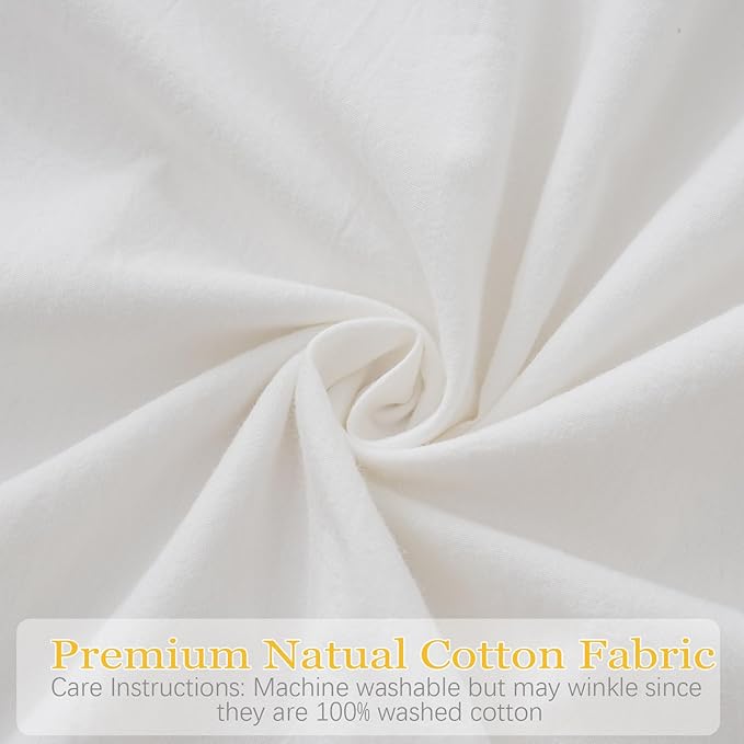 2 Pack Ruffle Throw Pillow Covers Farmhouse Off White Shabby Washed Cotton Decorative Pillow Shams for Bed, Sofa, Living Room-20"x20" White