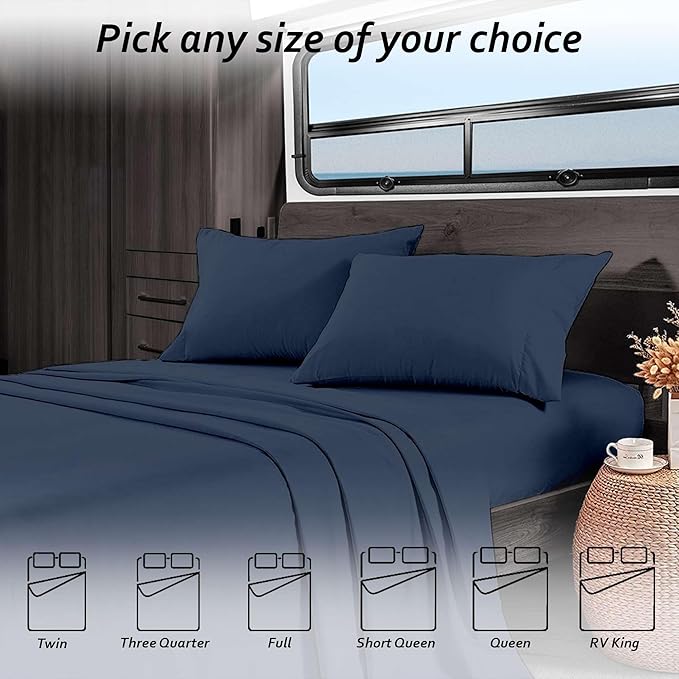 Full RV Camper Sheet Set (54x75) – 100% Egyptian Cotton, Soft & Cooling, 16” Deep Pocket Fitted Sheet, Luxury Hotel Quality Bedding for RVs, Campers & Motorhomes (Navy Blue Solid)