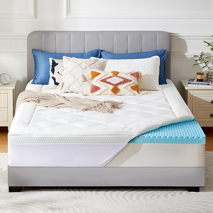 PERLECARE 4 Inch Dual Layer King Mattress Topper for Pressure Relief, 2.5 Inch Cooling Egg Crate Gel Memory Foam Plus 1.5 Inch Pillow Top Cover, Medium Firm with Deep Pocket