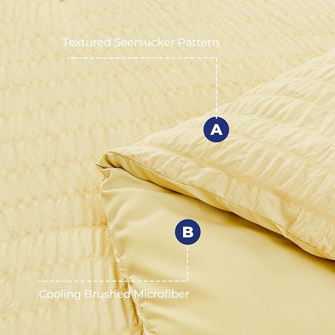 HYMOKEGE Yellow California King Comforter Set Seersucker 7 Pieces, All Season Luxury Bed in a Bag for Bedroom, Bedding Set with Comforter, Sheets, Pillowcases & Shams