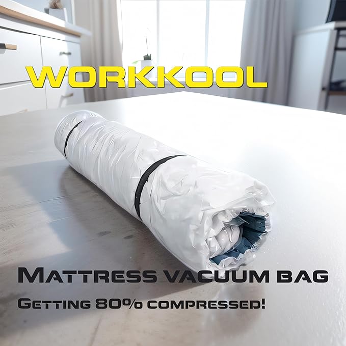 WORKKOOL Vacuum Mattress Bag for moving, Vacuum Sealed Bags for Mattress Storage, Mattress Compression Bag, Foam and Latex Mattress Vacuum Bag with Straps(KING. CAL-KING)