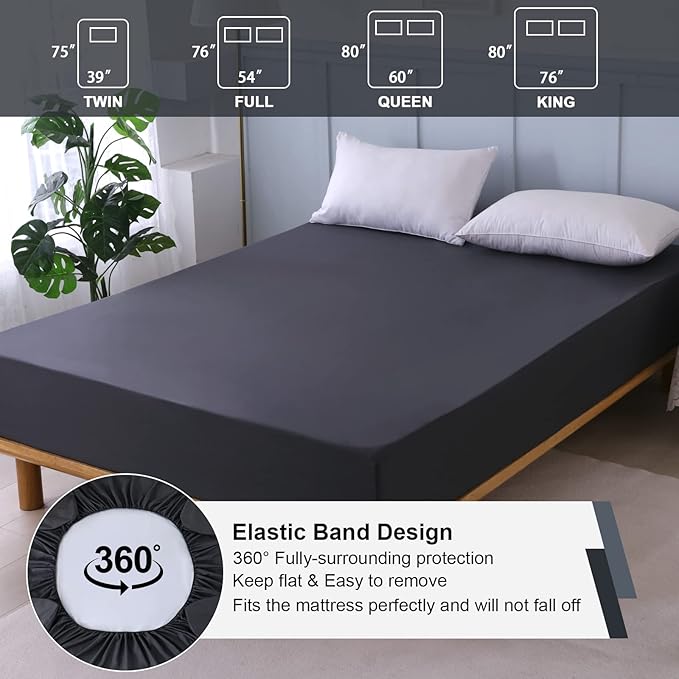 Twin XL Mattress Protector Waterproof, Fitted Sheet Style Breathable Mattress Cover with Deep Pocket Fits Up to 18'', Noiseless Bed Cover for Kids Pets, Machine Washable (Dark Gray, 39'' X 80'')
