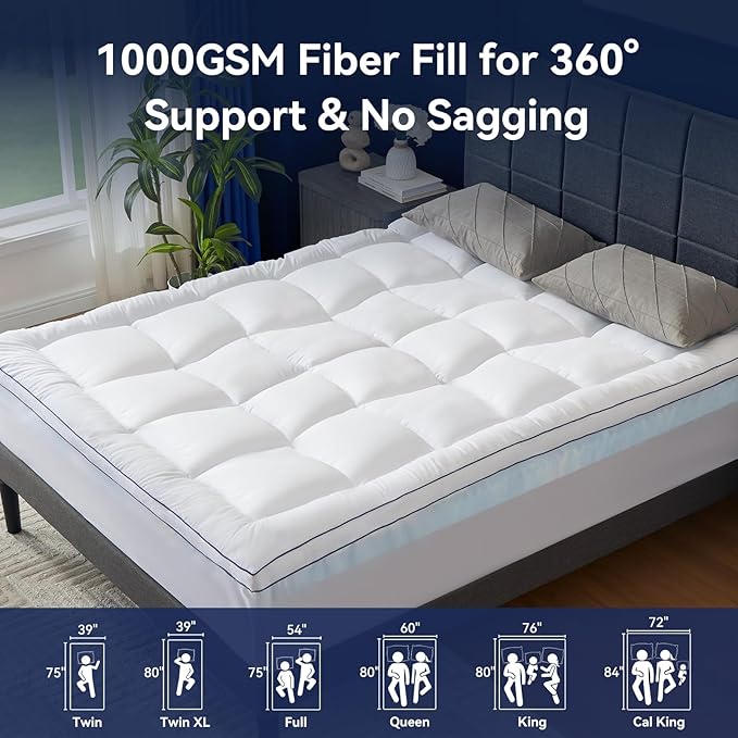 California King Size 4 Inch Dual Layer Mattress Topper, 2 Inch Fluffy Soft Pillow Top Mattress Pad Cover and 2 Inch Gel Memory Foam for Back Pain Relief, Breathable, Cooling