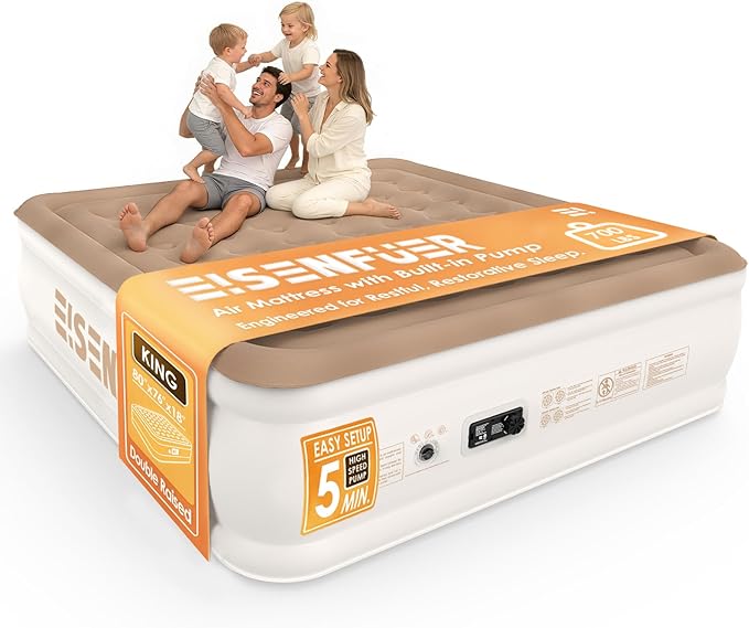 Air Mattress King with Built-in Pump – 18" Raised Inflatable Bed with High Speed Built-in Pump, Stable and Durable, colchón inflable, Carry Bag, Cozy Guest Air Bed for Sleepovers, Glamping, Moving