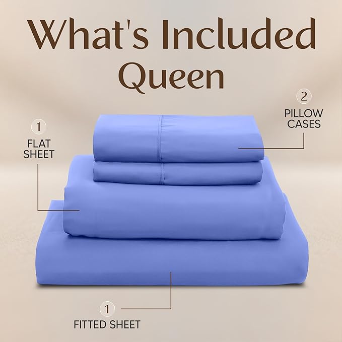 Utopia Bedding Queen Sheet Set – 4 Piece Bed Sheets for Queen Size Bed, Soft and Breathable Microfiber, Includes 1 Fitted Sheet, 1 Flat Sheet and 2 Pillowcases – Oeko Tex (Peri)