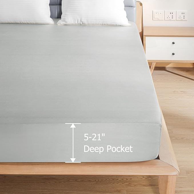 2 Pack Twin Premium Waterproof Mattress Protector, Soft Breathable Mattress Pad, Noiseless Waterproof Bed Cover - Stretch to 21" Fitted Deep Pocket Mattress Protection Cover - Light Grey