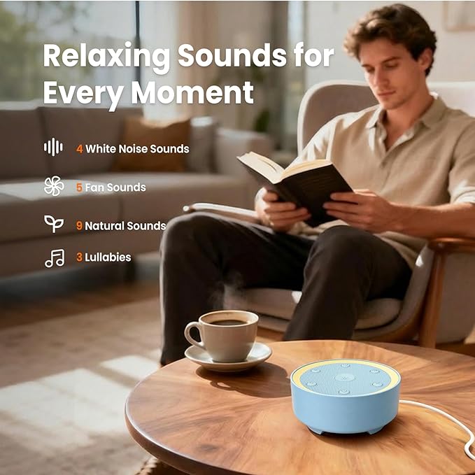 Kipcush Sleep Sound Machine - 21 High-Fidelity Non-Looping Sounds, Portable White Noise Machine for Baby, Kids & Adults, Dimmable Night Light, 6 Auto-Off Timers, USB Powered for Travel, Home & Office