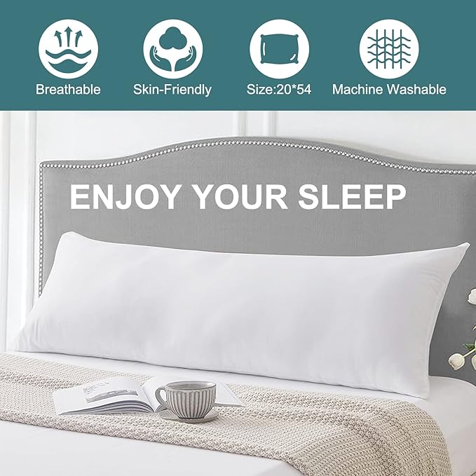 DOWNCOOL Large Body Pillow Insert- Breathable Full Body Pillow for Side Sleeper - Soft Long Bed Pillow for Adults - 20 x 54 inch (White)