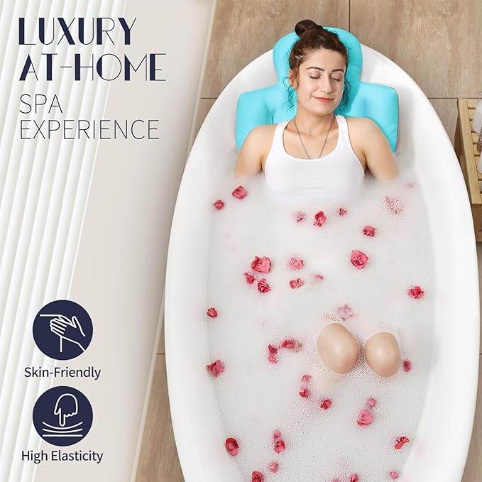 Full Body Bath Pillow for Bathtub, Thick Bathtub Cushion, Luxury Tub Pillow for Bath for Headrest Neck and Back Support Ocean Blue 51" x 16"