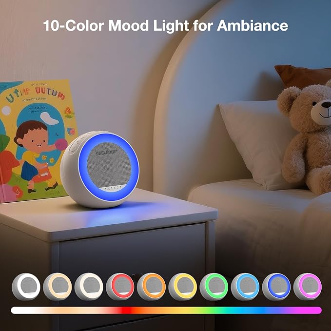 White Noise Sound Machine with Night Light, Portable Sound Machine for Baby and Adults with 10-Color Night Light, 32 Soothing Sounds & 5 Timer for Nursery, Home Office Privacy and Travel