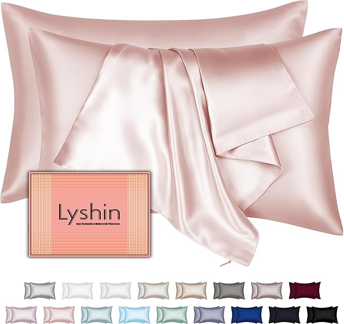 Silk Pillow Cases 2 Pack Queen Size with Hidden Zipper, Mulberry Silk Pillowcase for Hair and Skin, Smooth and Soft Breathable Cooling Silk Satin Pillowcase Set of 2, Gifts for Women，Coral Pink